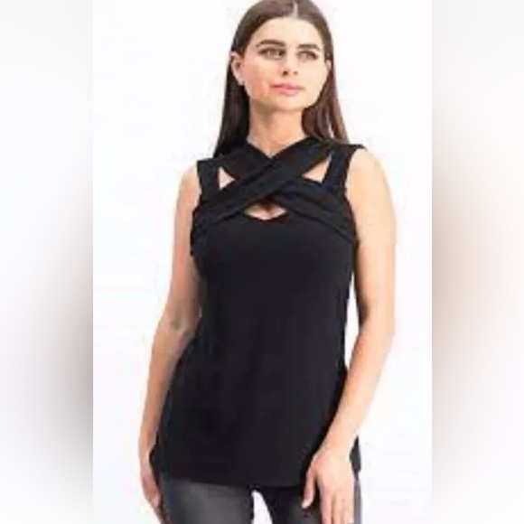 INC Women's Deep Black Crisscross Cutout Front Heritage Party Blouse Top, NWT - Picture 1 of 6